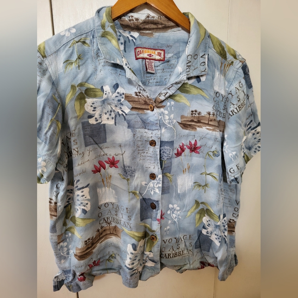 Caribbean Joe Hawaiian Button Front Shirt Sz XL